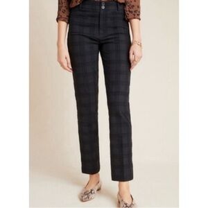 ANTHROPOLOGIE The Essential Slim Black Jacquard Check Ankle Trousers